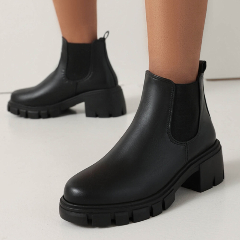 Sewing Fleece - Botas de tornozelo femininas pretas outono